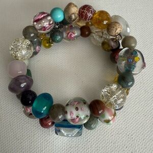 Multicolor  Memory Wire Glass Beaded Bracelet